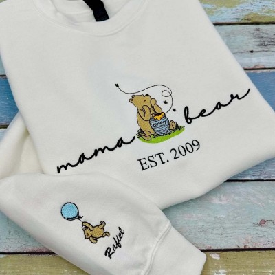Personalized Embroidered Mama Bear Sweatshirt With Kids Names For Mother's Day