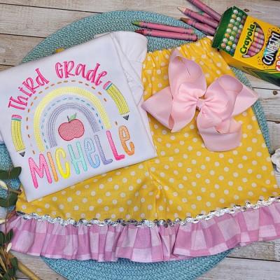Personalized Pencil Embroidered Shirt and Shorts Outfit Back to School Gift For Kids