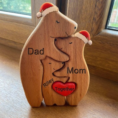 Custom Wooden Bear Family Figurines Puzzle Keepsake Gift For Christmas