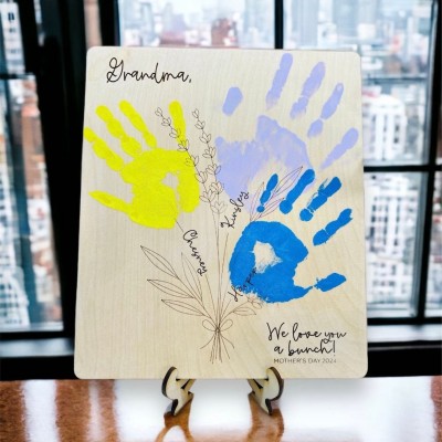 Personalized DIY Flower Handprint Art Craft Sign With Kids Name For Mother's Day