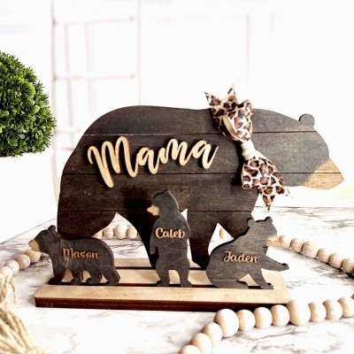 Personalized Mama Bear with Kids Names Wood Sign Home Decor For Mother's Day