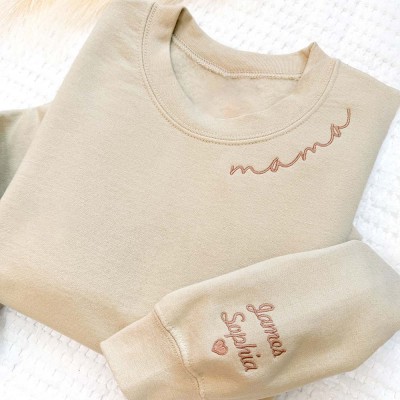 Personalized Embroidered Mama Sweatshirt With Kids Names For Mother's Day
