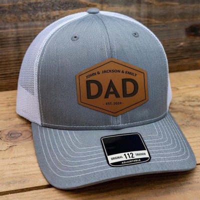 Personalized Dad Patch Trucker Hat with Kids Names For Father's Day Gift
