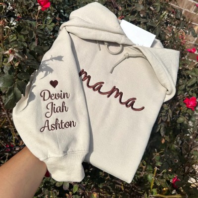 Personalized Embroidered Mama Sweatshirt With Kids Names For Mother's Day