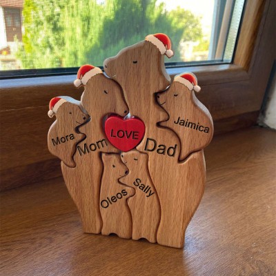 Personalized Wooden Bear Family Figurines Puzzle Keepsake Gift For Christmas