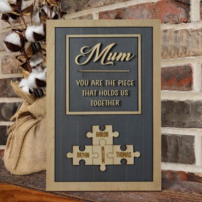 Personalized Mom Puzzle Sign with  Kids Names Gifts For Mother's Day