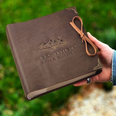 Our Adventure Book Custom Leather Photo Album For Valentine's Day Anniversary Gift Ideas