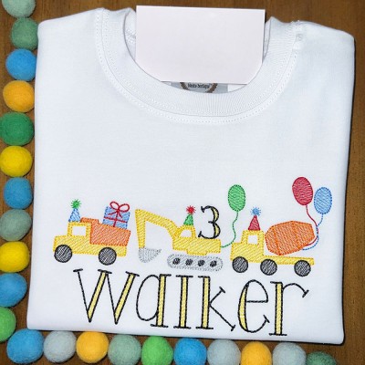 Personalized Construction Vehicle Embroidered First Day Back to School Kindergarten Shirt For Kids