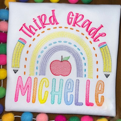 Personalized Pencil Embroidered First Day Back to School Shirt For Kids
