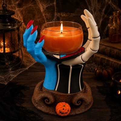 Halloween 3 Wick Candle Holder Sculpted Skeleton Hand Stand