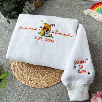 Personalized Embroidered Mama Bear Sweatshirt With Kids Names For Mother's Day
