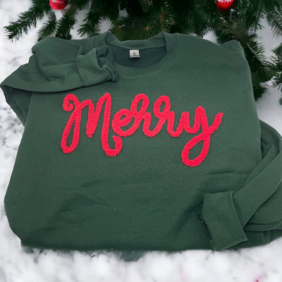 Personalized Chenille YARN EMBROIDERED Sweatshirt Hoodie Chrismas Gift for Family