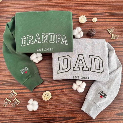 Custom Embroidered Grandpa Sweatshirt With Kids Names For Father's Day