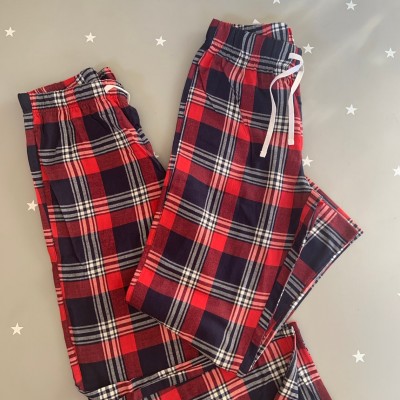 King and Queen of Hearts Matching Couple Pyjamas, Tartan Flannel Set