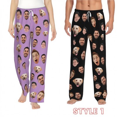 Custom Face Pajama Pants, Personalized Photo Pjs, Christmas Gift for Family