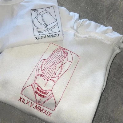 Custom Embroidered Sweatshirt – Personalized Sexy Portrait & Roman Numerals for Him