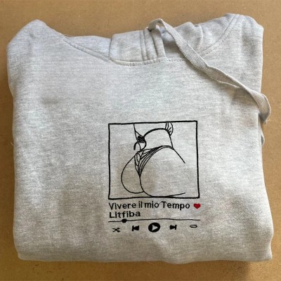 Custom Embroidered Portrait Music Player Sweatshirt – Personalized Sexy Portrait Gift for Him