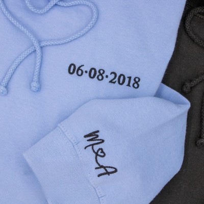 Anniversary Date Couples Sweatshirt, Personalized Embroidered Sweater, Gifts for Her Gifts for Him Couples Hoodie, Gift for Boyfriend