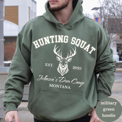 Custom Hunting Camp Sweatshirt Hoodie, Personalized Buck Crew Doe Hunter Deer Camp, Family Trip Est Year Location Gift