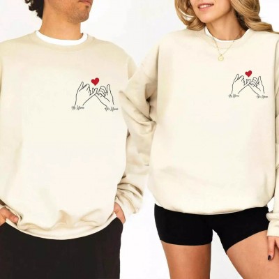 Custom Holding Hands Couple Sweatshirt: Personalized Valentine’s Day Hoodie, Love Hands Gift