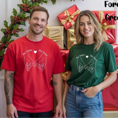 Personalized Couples Sweatshirt Set, Matching Couples Shirts, Custom His and Her Names, Promise Hands Design, Anniversary Gift