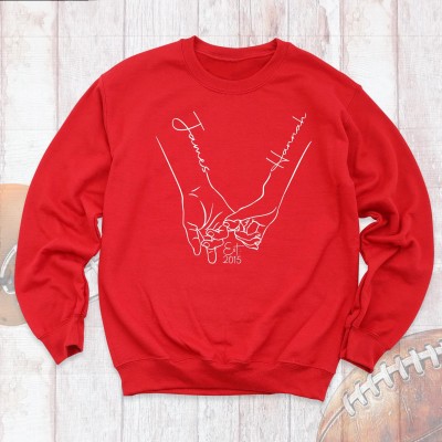 Valentines Day Couple Hoodie Sweatshirt, Holding Hands Custom Name Long Sleeve, Matching Couples Est Sweatshirt, Wedding Anniversary Hoodies
