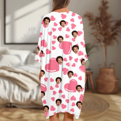 Custom Sleep Dress Candy Pink with Floating Heart Portraits Birthday Valentine's Day Gift Dream Nightgown