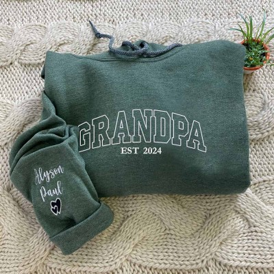 Custom Embroidered GRANDPA Sweatshirt With Kids Names For Father's Day