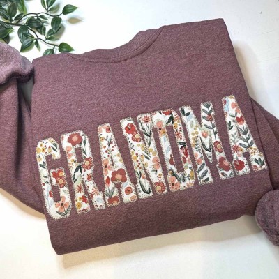 Custom Embroidered Grandma Sweatshirt With Kids Names For Mother's Day