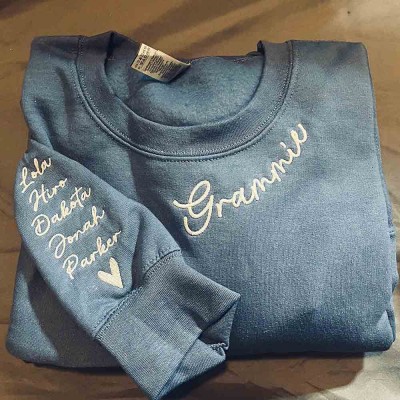 Custom Embroidered Grandma Sweatshirt With Kids Names For Mother's Day