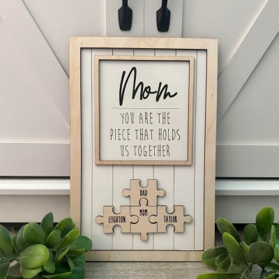 Personalized Mom Puzzle Sign with  Kids Names Gifts For Mother's Day