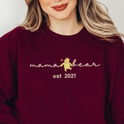 Personalized Embroidered Mama Bear Sweatshirt With Kids Names For Mother's Day
