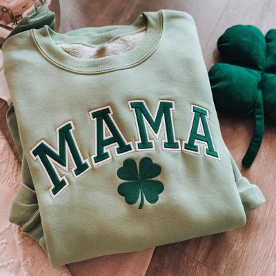 Personalized Embroidered Lucky Mama Sweatshirt With Four-Leaf Clover For St Patrick's Day