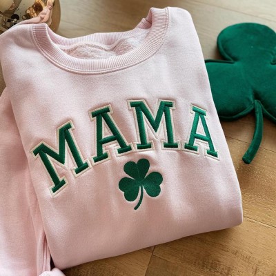 Personalized Embroidered Lucky Mama Sweatshirt With Three-Leaf Clover For St Patrick's Day